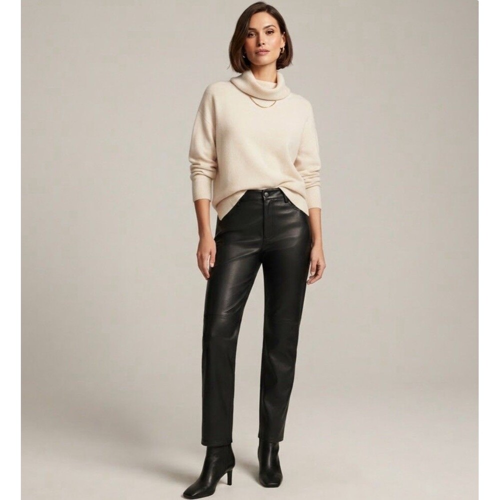 Ann Taylor Classic Black Faux Leather Pants High Rise Straight Women’s Size 14